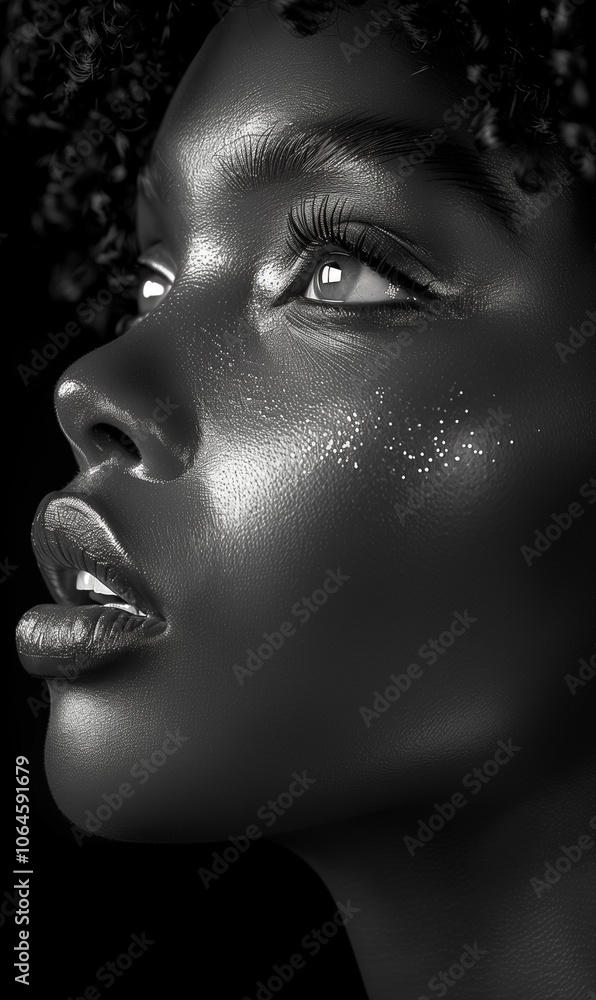 portrait of an African American girl on a black background black and white photo. portrait of an African American girl on a black background black and white photo.