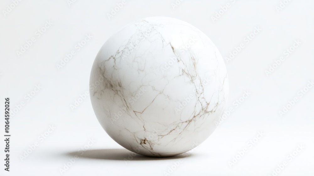 Smooth marble sphere with natural veins on a white background, giving a classic, elegant effect Smooth marble sphere with natural veins on a white background, giving a classic, elegant effect