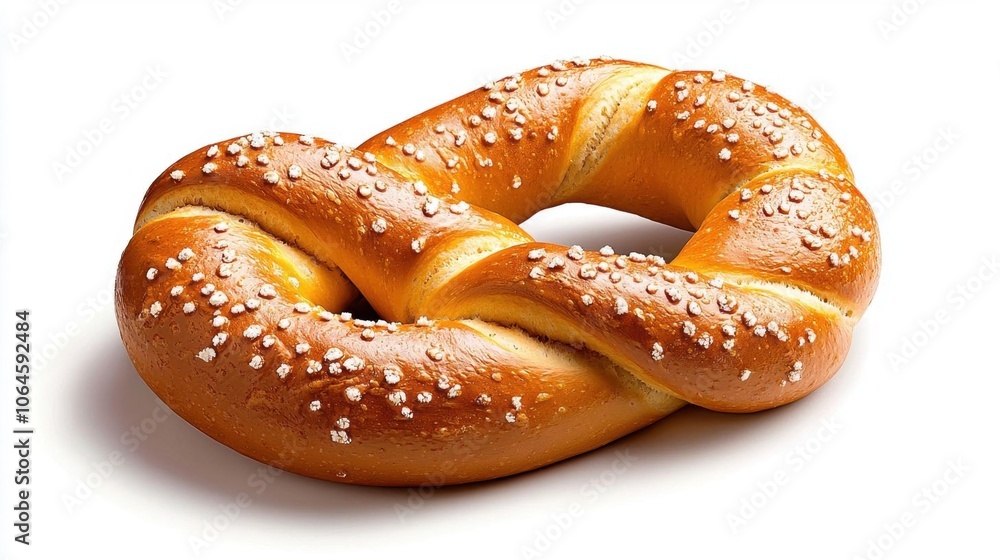 A photostock of a German pretzel on a white background, golden and detailed. A photostock of a German pretzel on a white background, golden and detailed.