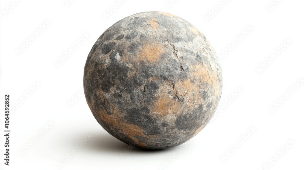 Textured stone sphere on a white background, providing a rustic, natural look to the isolated shot Textured stone sphere on a white background, providing a rustic, natural look to the isolated shot
