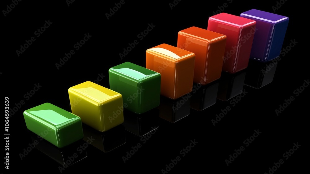 Fototapeta premium Colorful Blocks in a Gradient Arrangement on Black Surface