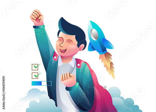 Obraz na płótnie Startup concept concept illustrations. Modern flat design illustration of a motivated young man starting a business venture with a startup concept w salonie