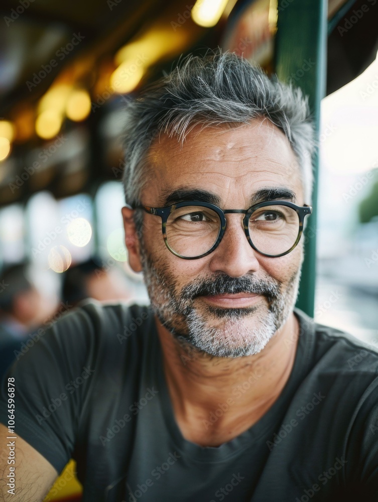 A man with a beard and glasses looks thoughtfully into the distance. AI. A man with a beard and glasses looks thoughtfully into the distance. AI.