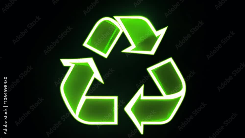 Glowing recycle symbol neon effect on black. generative ai Glowing recycle symbol neon effect on black. generative ai