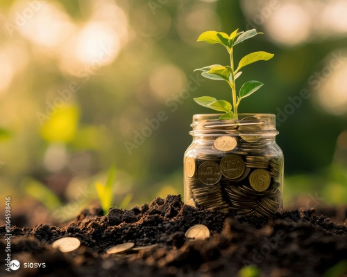 Wallpaper Mural A plant growing from a jar full of coins. AI. Torontodigital.ca