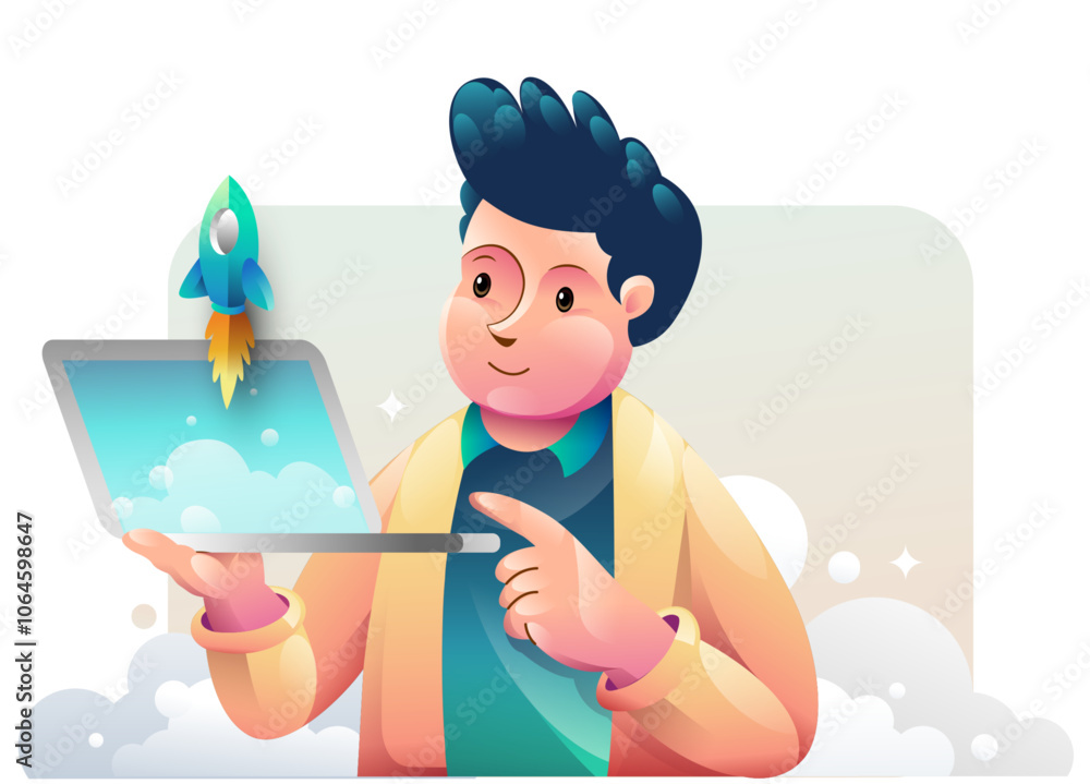 Business concept illustrations. Startup Business, Successful startup management, online communication, e-commerce, project management, finance and marketing.