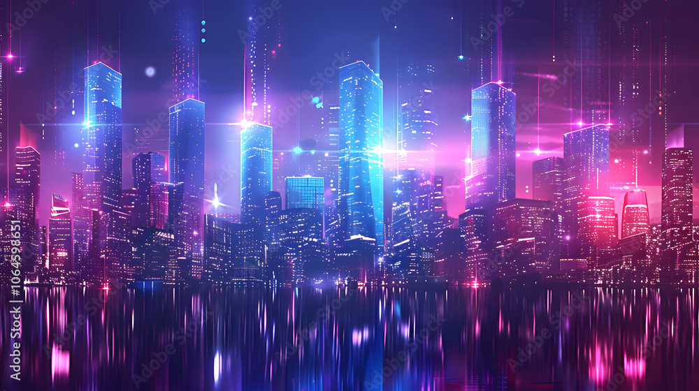 Digital futuristic city Metaverse of data skyscrapers on technology of Business and science. smart city connect with gradient in world of future Digital futuristic city Metaverse of data skyscrapers on technology of Business and science. smart city connect with gradient in world of future