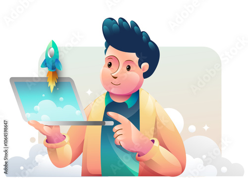 Obraz na płótnie Business concept illustrations. Startup Business, Successful startup management, online communication, e-commerce, project management, finance and marketing. w salonie