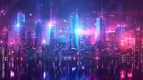 Digital futuristic city Metaverse of data skyscrapers on technology of Business and science. smart city connect with gradient in world of future