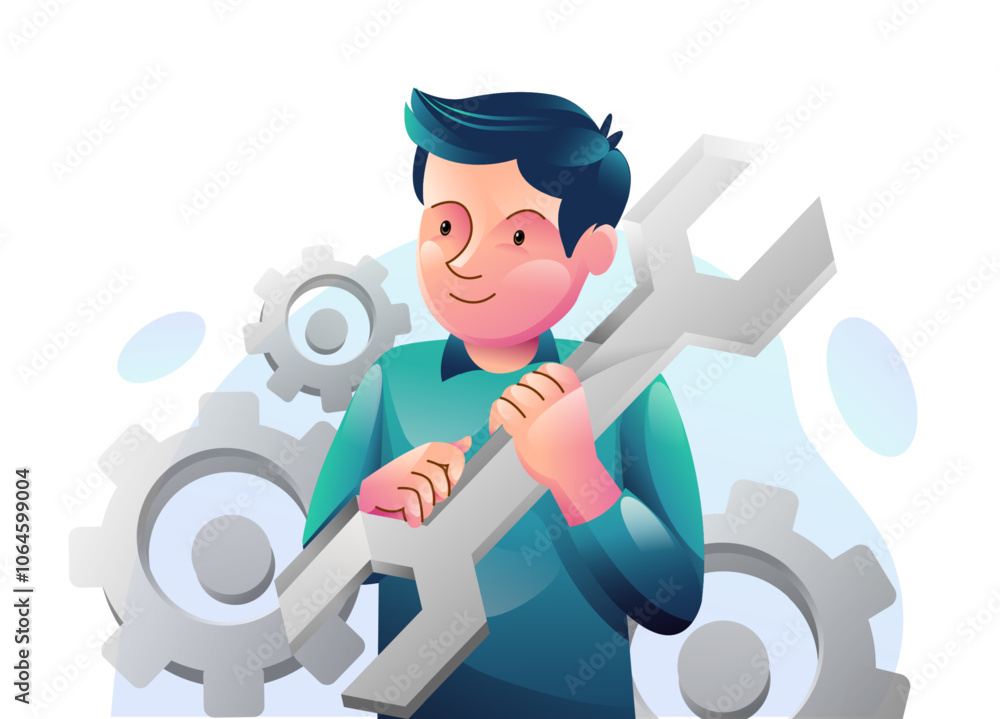 System under maintenance illustration concept, Error message about website under construction, update process, install software, operating system concept illustration