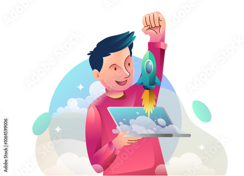 Obraz na płótnie Business concept illustrations. Startup Business, Successful startup management, online communication, e-commerce, project management, finance and marketing. w salonie