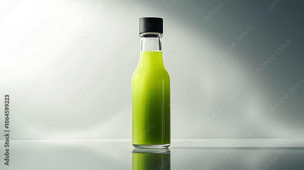 Green Liquid in Glass Bottle with Black Cap Green Liquid in Glass Bottle with Black Cap