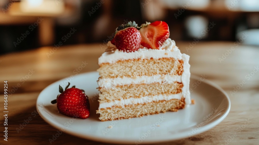 Delicious Slice of Cake with Fresh Strawberries Delicious Slice of Cake with Fresh Strawberries