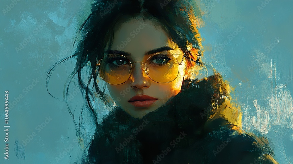 Close-Up Portrait of a Woman with Yellow Glasses Close-Up Portrait of a Woman with Yellow Glasses