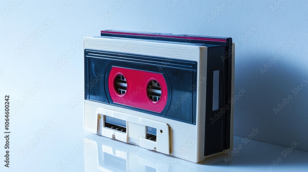 Nostalgic Cassette Player on Display Against a Minimalist Background Generative AI Nostalgic Cassette Player on Display Against a Minimalist Background Generative AI