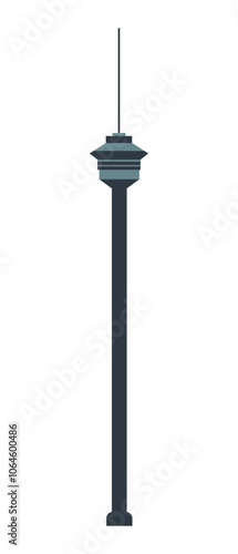 Television tower vector silhouette clip art in retro and minimalist style. Tall satellite skyscraper contour graphic