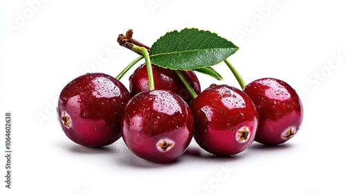 A photostock of a bunch of cranberries on a white background, vibrant and detailed.