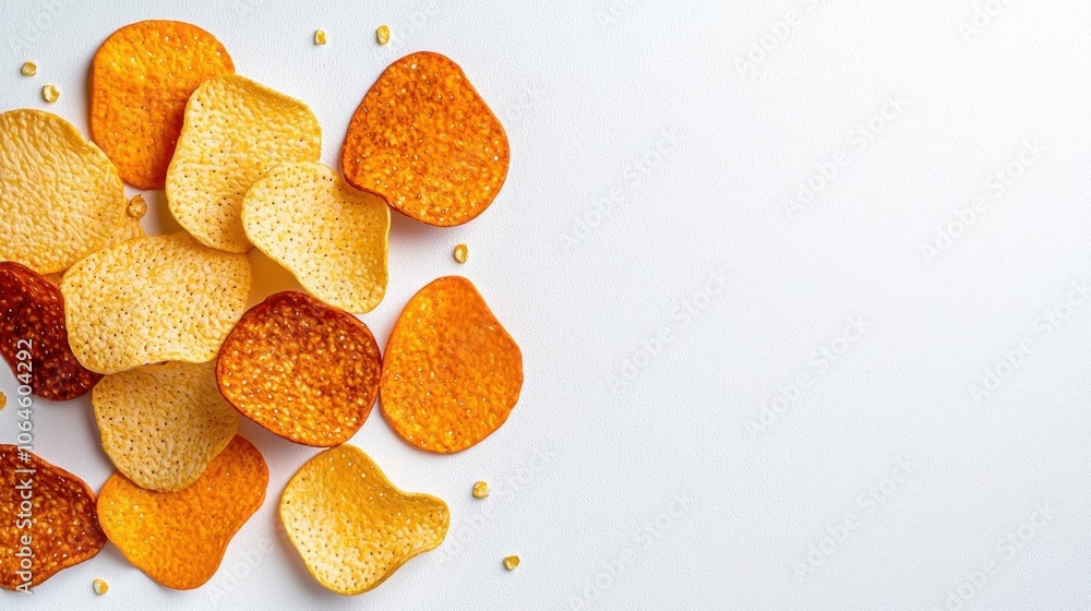 A photostock of cornflakes scattered on a white background, isolated and crunchy. A photostock of cornflakes scattered on a white background, isolated and crunchy.