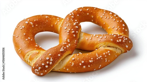 A photostock of crunchy pretzels on a white background, isolated and salty.