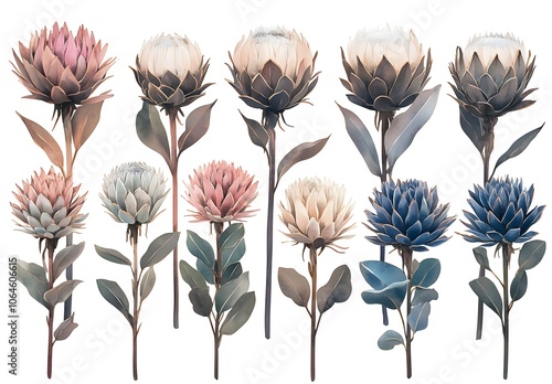 Watercolor Illustration of Protea Flowers photo