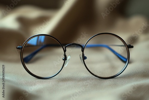 Elegant round glasses on a soft background showcasing their design and color details