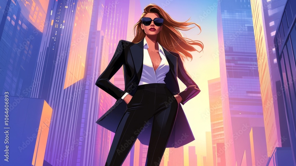 Confident Woman in Urban Setting with Sunglasses Confident Woman in Urban Setting with Sunglasses