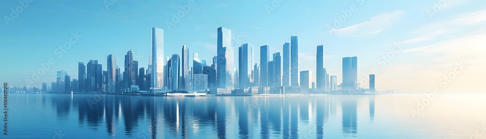 Naklejka premium Modern Skyscrapers Reflected in Calm Water