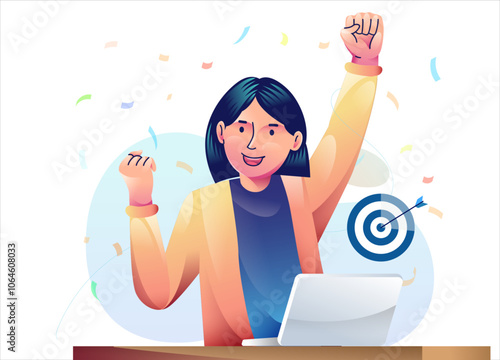 Obraz na płótnie Business goal celebrating. Celebrating success and victory. Concept of win, achievement and luck. Winners rejoicing their triumph. Modern flat design illustration. w salonie