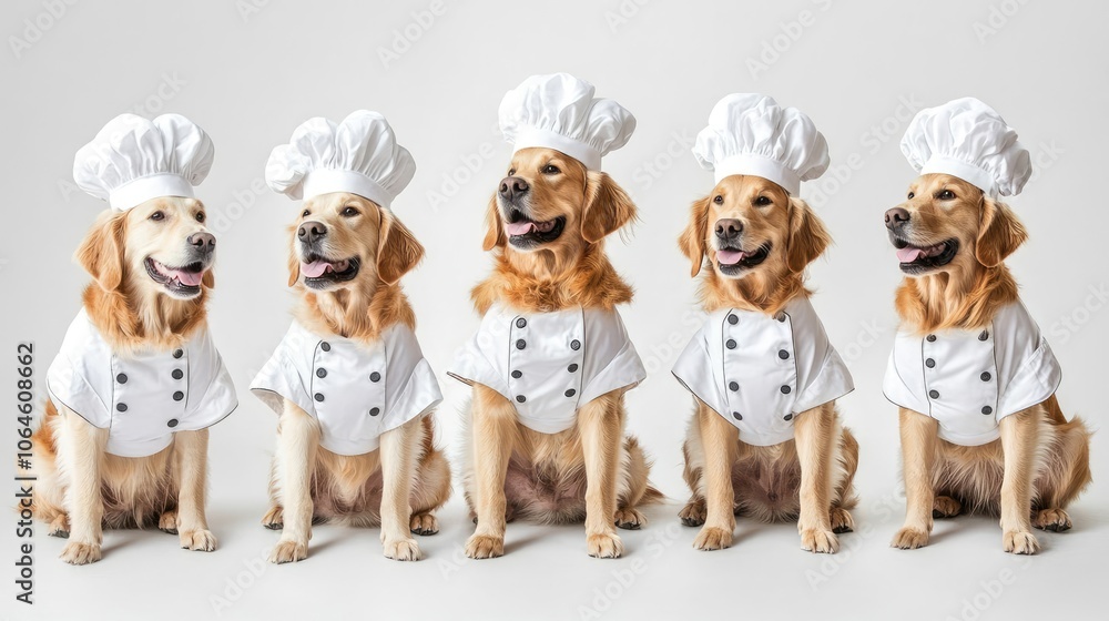 Golden Retrievers Dressed as Chefs Posing for a Fun Culinary Showcase Generative AI Golden Retrievers Dressed as Chefs Posing for a Fun Culinary Showcase Generative AI