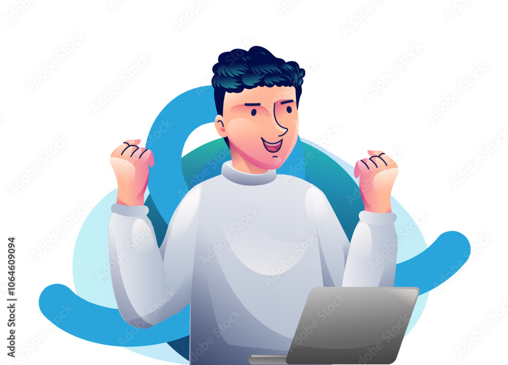Business goal celebrating. Celebrating success and victory. Concept of win, achievement and luck. Winners rejoicing their triumph. Modern flat design illustration