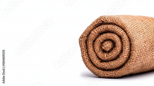 A photostock of a burlap sack on a white background, rustic and textured.