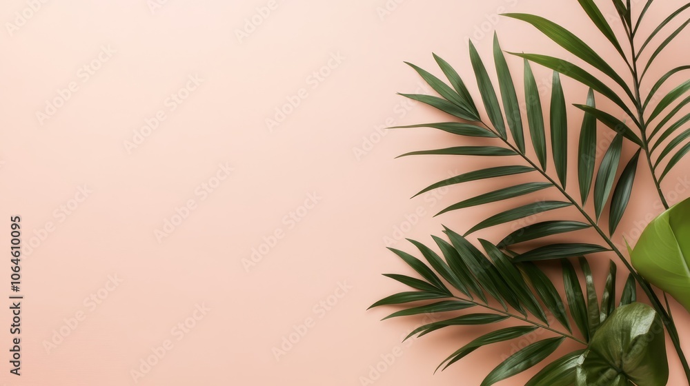 Lush green plant leaves flourishing against a calming pastel pink backdrop vibrant Lush green plant leaves flourishing against a calming pastel pink backdrop vibrant