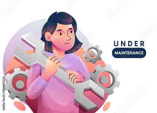 System under maintenance illustration concept, Error message about website under construction, update process, install software, operating system concept illustration