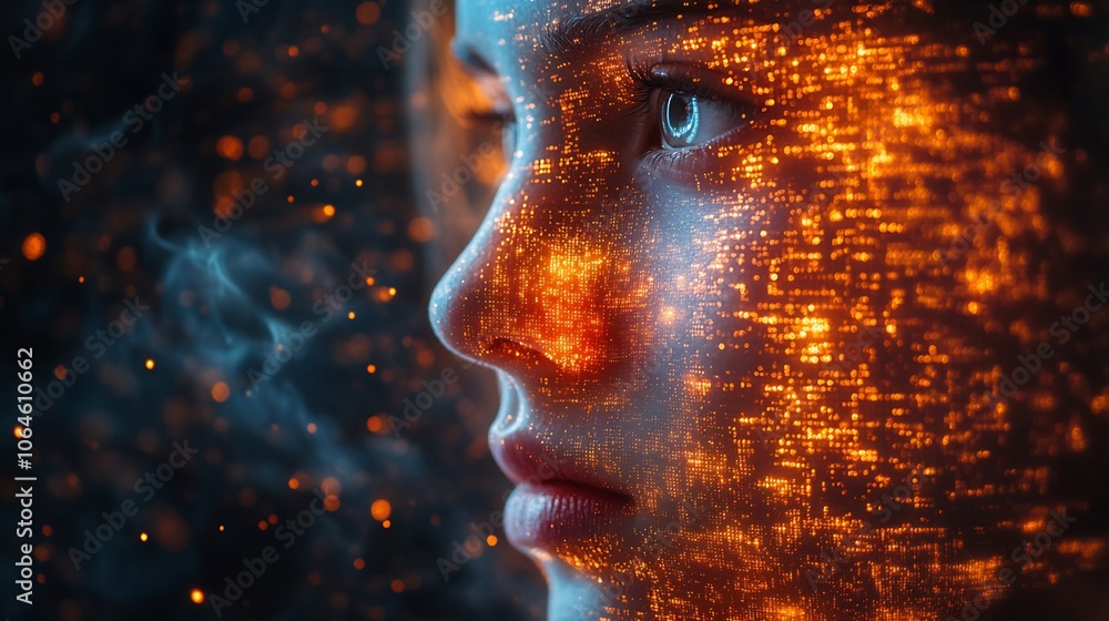 Abstract hacker silhouette data streams and a digital firewall illustrating the concept of cybersecurity defense in dark tones Abstract hacker silhouette data streams and a digital firewall illustrating the concept of cybersecurity defense in dark tones