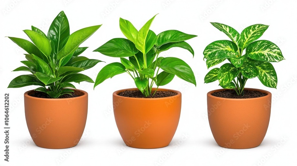 Obraz premium A photostock of potted plants on a white background, fresh and vibrant.