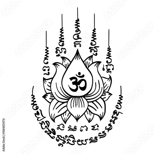 Thai traditional tattoo, Lotus shaped talisman For abundance and good luck. vector file for various tasks

