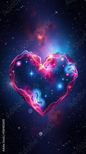 Heart shape made of galaxies and stars with vibrant cosmic colors, background, stars, cosmos