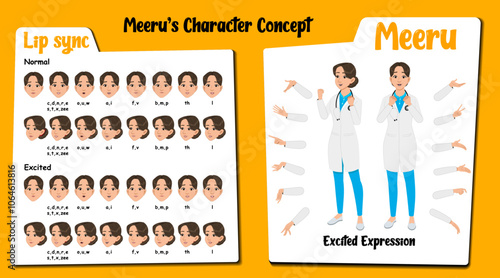 An excited radiologist cartoon character AKA Meeru. Excited face expressions and lip sync. Set of radiologist cartoon with various hand gesture and front and 1/3 standing pose.