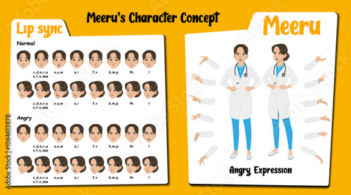 An angry radiologist cartoon character AKA Meeru. Angry face expressions and lip sync. Set of radiologist cartoon with various hand gesture and front and 1/3 standing pose.