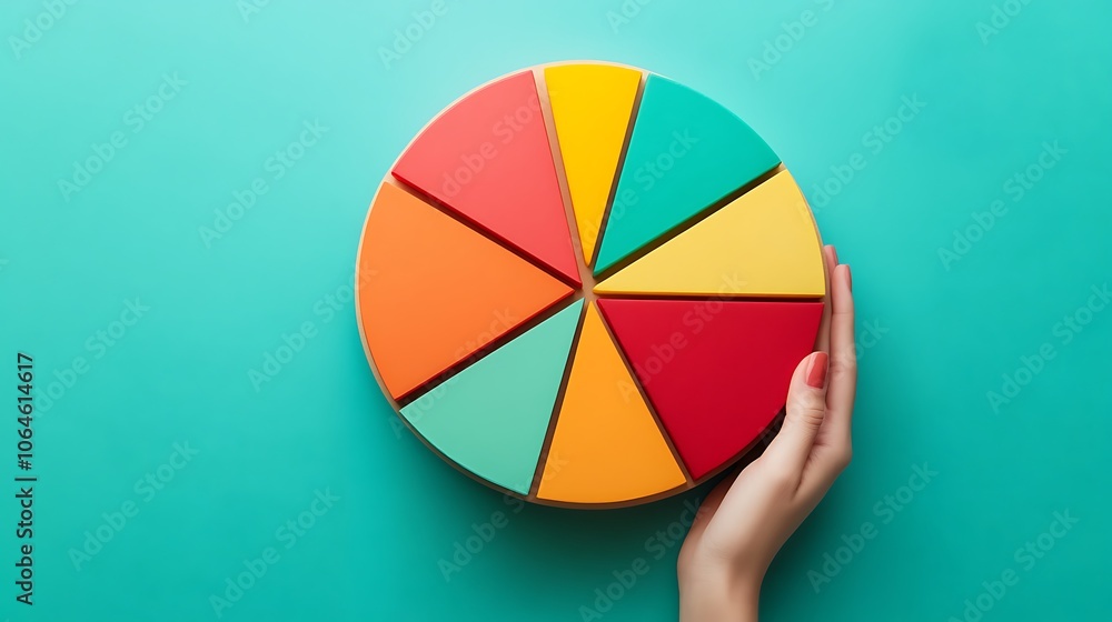 Obraz premium Colorful Circular Chart With Hand on Turquoise Background