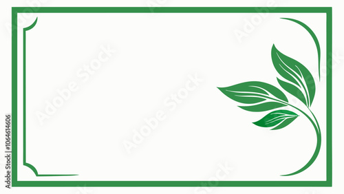 A green leaf with green line rectangle frame for wedding invitation or banner design