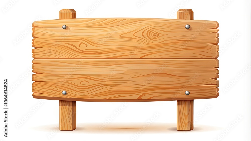 Cartoon Wood Signboard in Flat Style for Icon Use, Ideal for Illustrations, Graphics, and Web Design, Featuring a Clean White Background with Vibrant Colors and Simple Design Elements