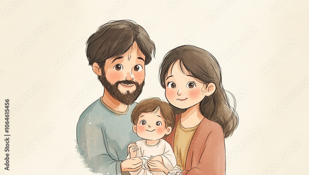 Cute cartoon illustration of baby Jesus, Mary and Joseph. Cute cartoon illustration of baby Jesus, Mary and Joseph.