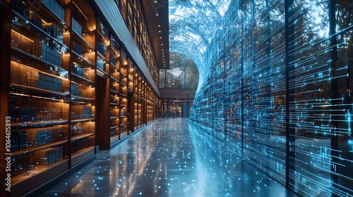 University campus secure digital connections between classrooms libraries and administrative offices represented by glowing data streams and security shields