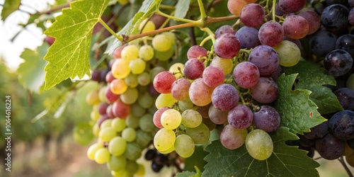 Wallpaper Mural Close-Up of Fresh and Ripe Grapes in Various Colors with Leaves for Documentary Photography Torontodigital.ca