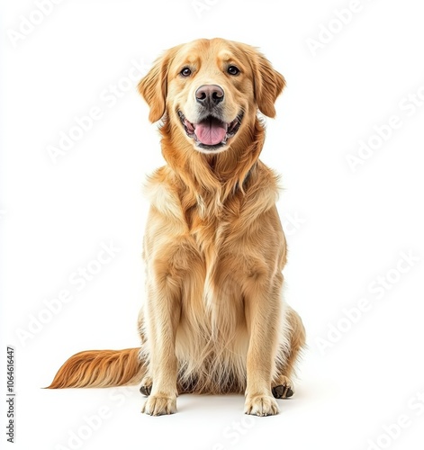 Golden Retriever dog sitting on the floor, isolated on white bac , isolated on white background, , copy space for text,