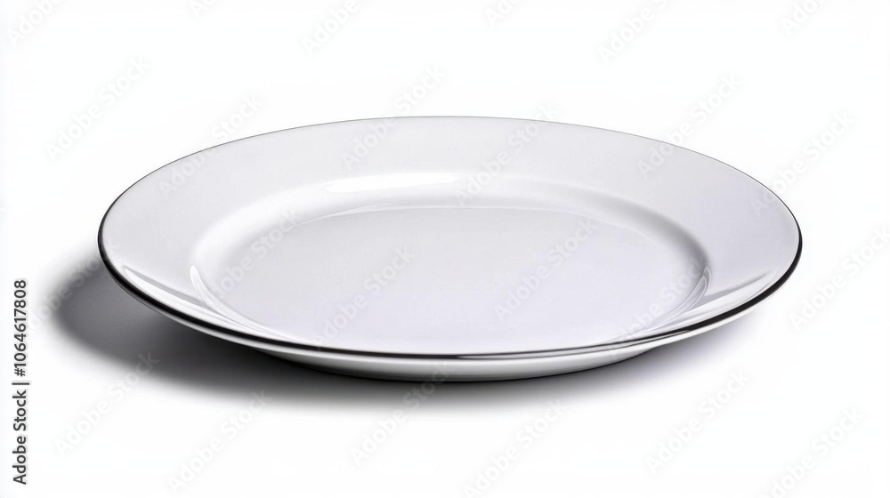A photostock of a clean white plate on a white background, isolated and minimalist. A photostock of a clean white plate on a white background, isolated and minimalist.