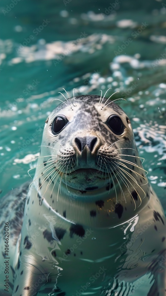 Fototapeta premium Close Up Portrait of a Harbor Seal in the Water