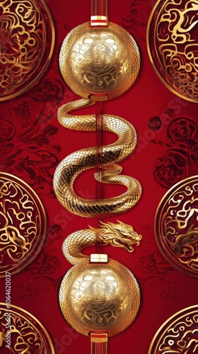 Wallpaper Mural Golden Snake and Dragon Ornament. Torontodigital.ca