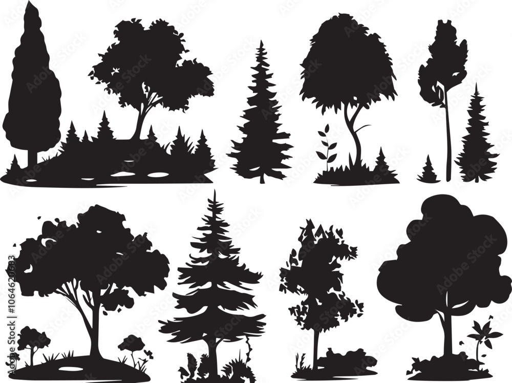 Obraz premium Set Trees. Hand drawn vector illustration